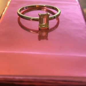 Elegant Savvy Cie Size 8 Gold Ring with Emerald Cut Citrine Stone